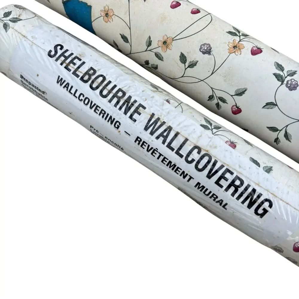Lot of 2 Rolls Wallpaper Strawberry Blackberry Shelbourne Vinyl Wallcovering